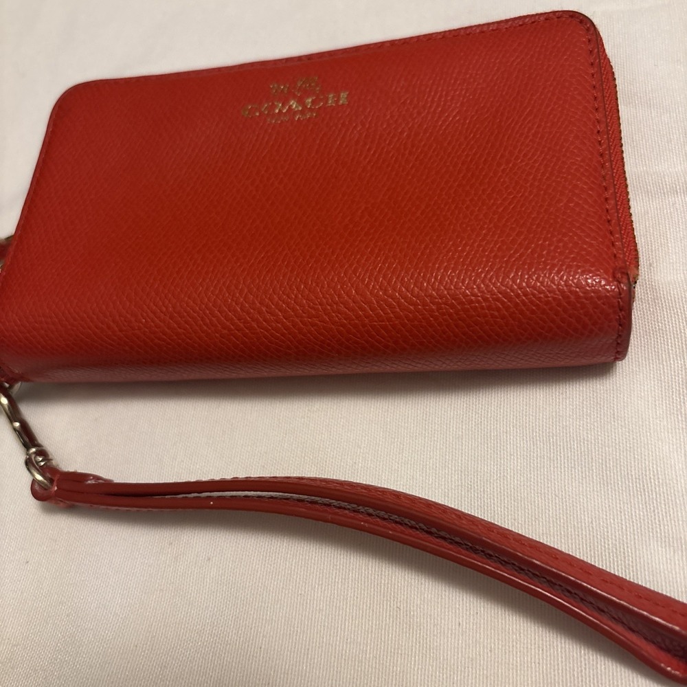 Coach Double Zip Travel Wallet Womens Leather Organizer True Red Pebbled Leather - Picture 2 of 10